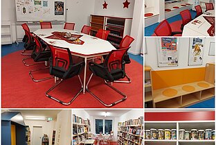 Bild zeigt die neu renovierte Stadt- und Schulbibliothek der Stadt Dommitzsch